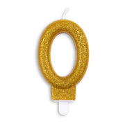Cijfer kaars glitter goud nr. 0