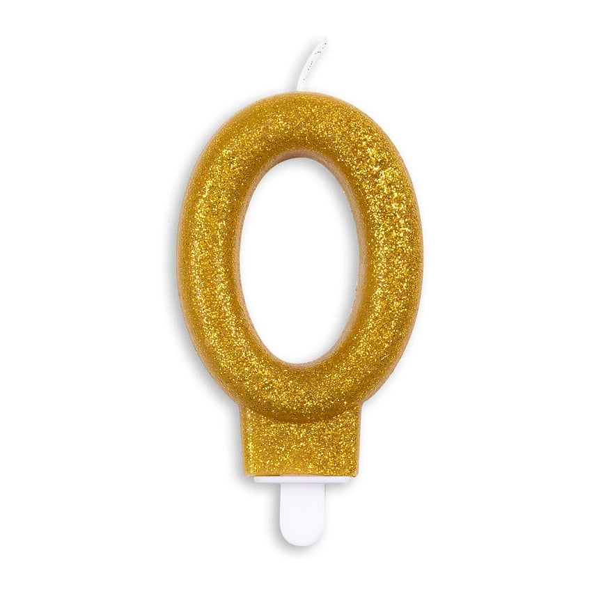 Cijfer kaars glitter goud nr. 0
