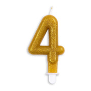 Cijfer kaars glitter goud nr. 4