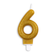 Cijfer kaars glitter goud nr. 6