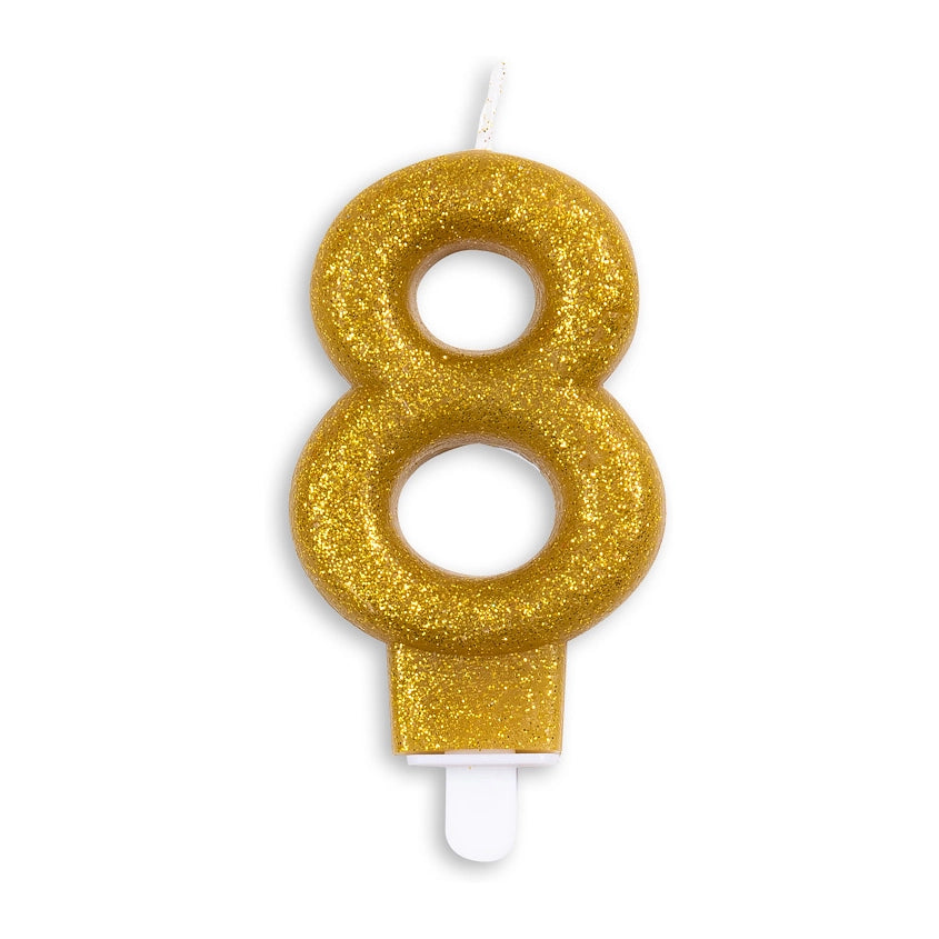 Cijfer kaars glitter goud nr. 8