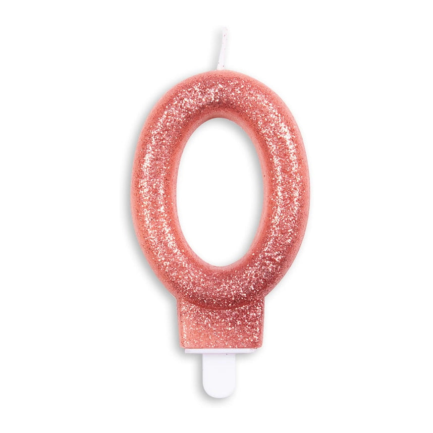 Cijfer kaars glitter rosé goud nr. 0