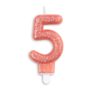 Cijfer kaars glitter rosé goud nr. 5