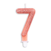 Cijfer kaars glitter rosé goud nr. 7