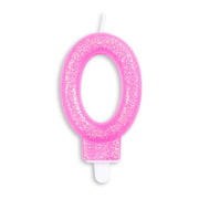 Cijfer kaars glitter roze nr. 0