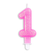Cijfer kaars glitter roze nr. 1
