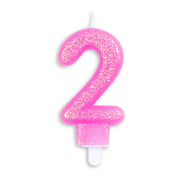 Cijfer kaars glitter roze nr. 2