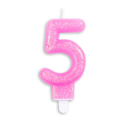 Cijfer kaars glitter roze nr. 5