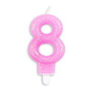 Cijfer kaars glitter roze nr. 8