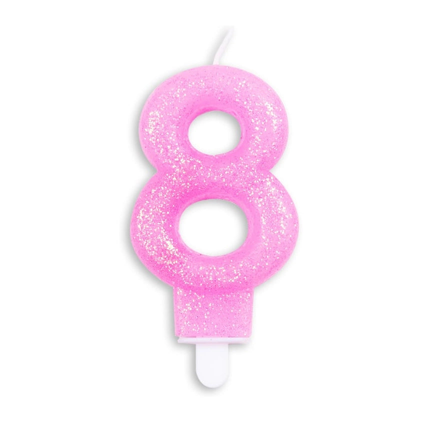 Cijfer kaars glitter roze nr. 8
