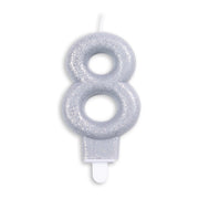 Cijfer kaars glitter zilver nr. 8