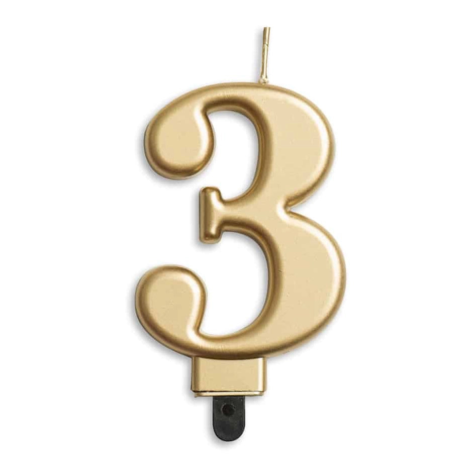 Cijfer kaars metallic Goud 3
