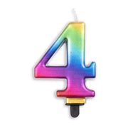 Cijfer kaars metallic regenboog nr. 4