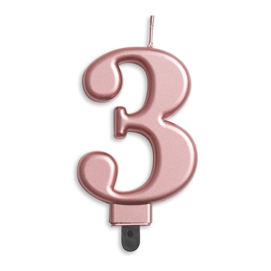 Cijfer kaars metallic Rosé Goud 3