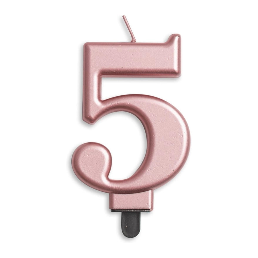 Cijfer kaars metallic Rosé Goud 5