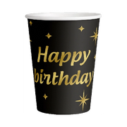 Classy Party papieren bekers Happy Birthday zwart goud 8 stuks