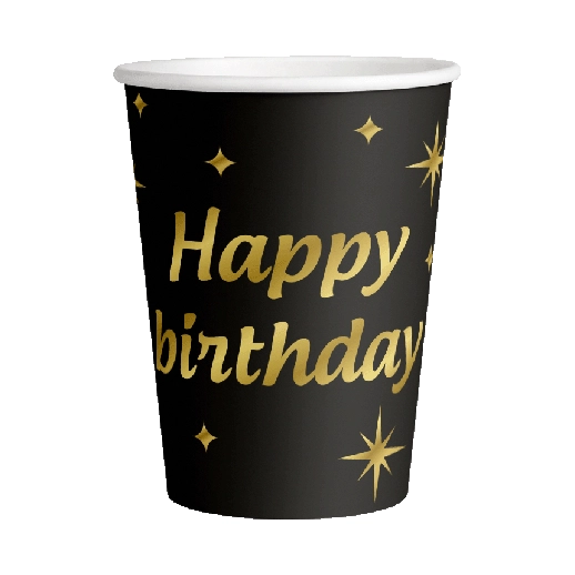Classy Party papieren bekers Happy Birthday zwart goud 8 stuks