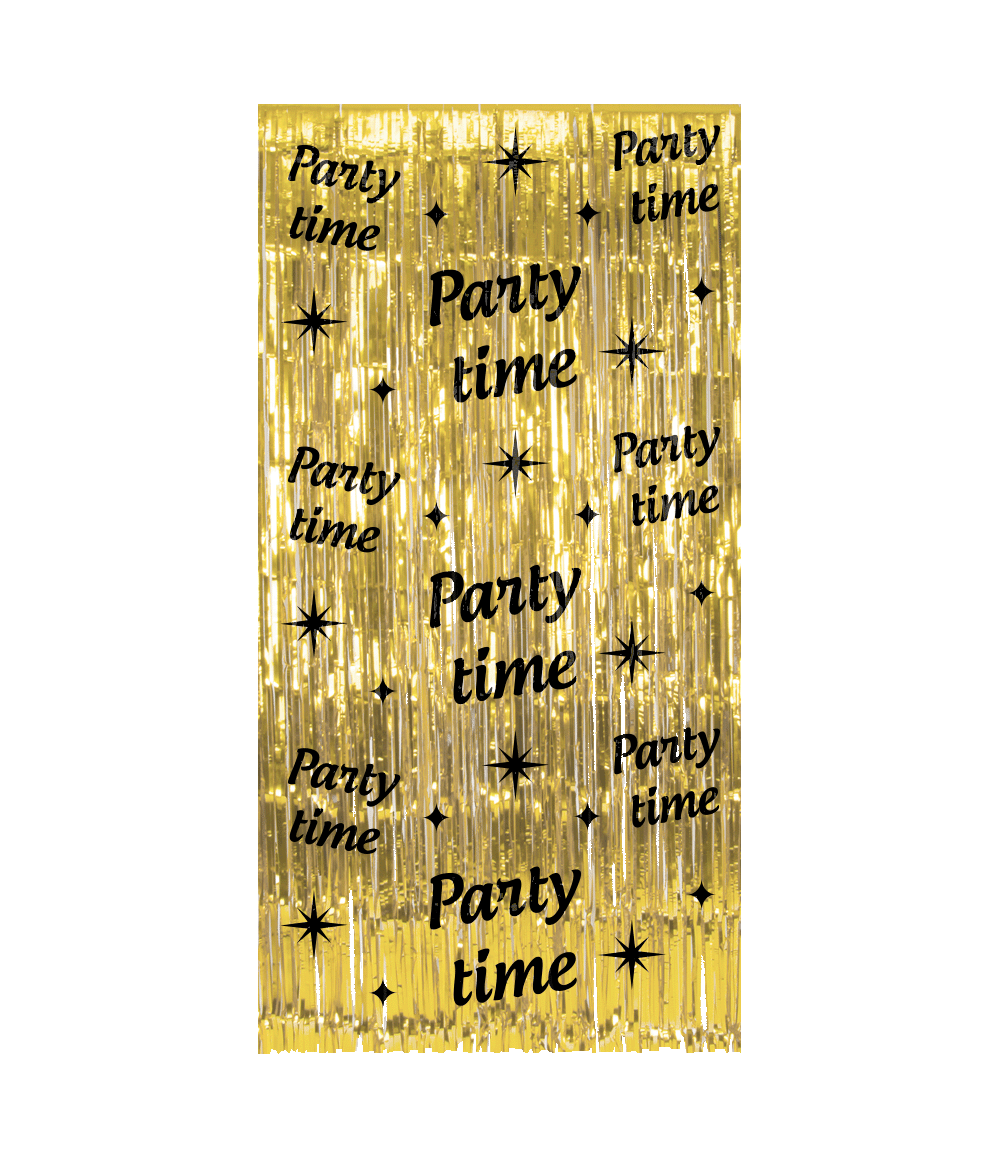 Gouden deurgordijn met tekst partytime - 100x200 cm
