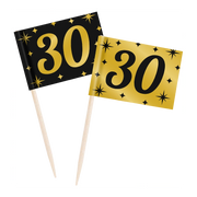 Cocktail prikkers 30 jaar zwart - goud - 50 stuks