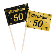 Cocktail prikkers Abraham 50 jaar zwart - goud - 50 stuks