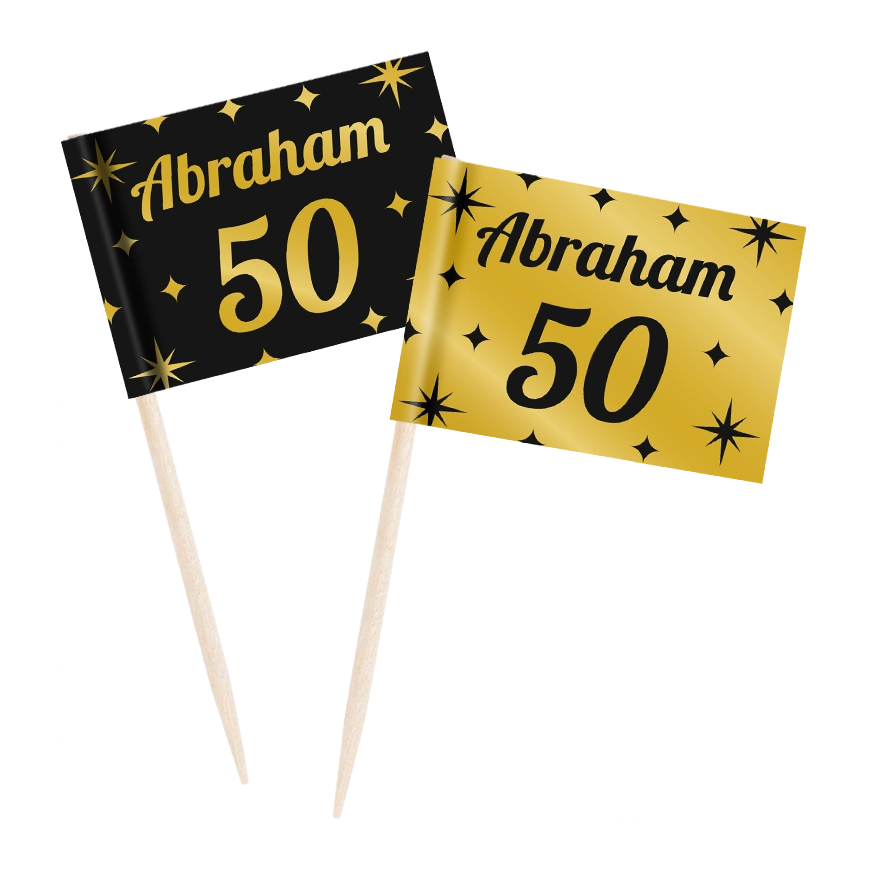 Cocktail prikkers Abraham 50 jaar zwart - goud - 50 stuks