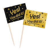 Cocktail prikkers geslaagd zwart - goud - 50 stuks