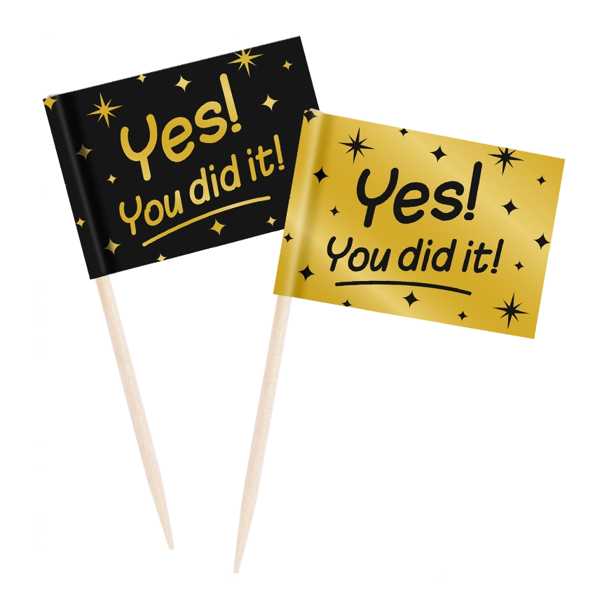 Cocktail prikkers geslaagd zwart - goud - 50 stuks