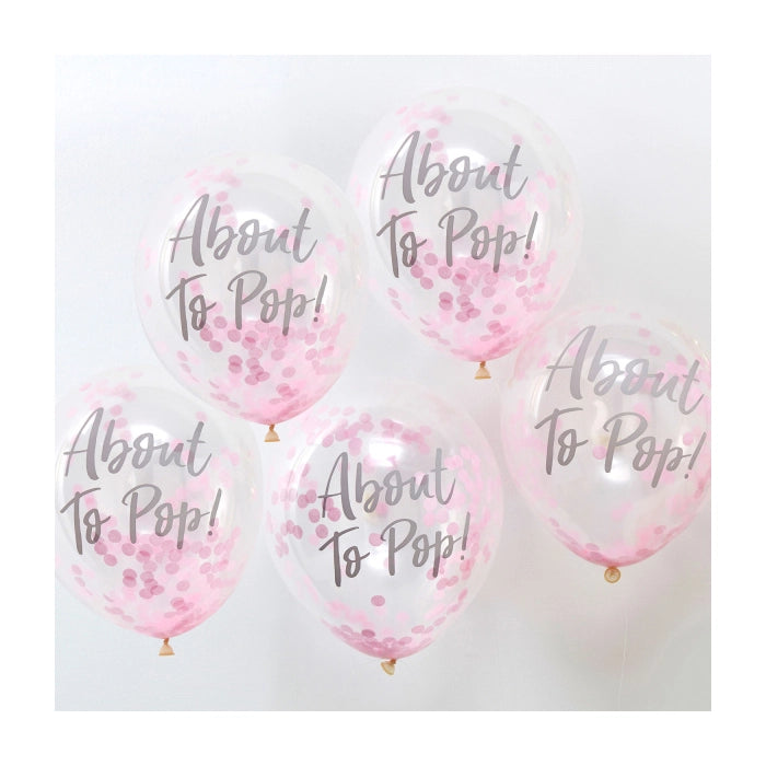 Confetti ballonnen About To Pop roze Oh Baby! 5 stuks 30cm