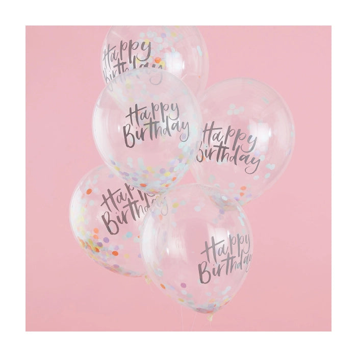 Confetti ballonnen Happy Birthday Pastel Party 30cm 5 stuks