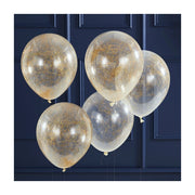 Confetti ballonnen met gouden engelenhaar 30cm 5 stuks