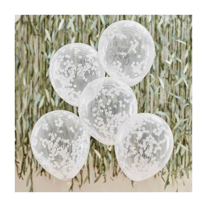 Confettiballonnen ‘Hey Baby’ Wit - 5 stuks - 30cm