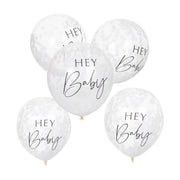 Confettiballonnen ‘Hey Baby’ Wit - 5 stuks - 30cm