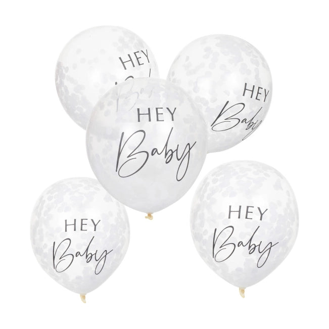 Confettiballonnen ‘Hey Baby’ Wit - 5 stuks - 30cm