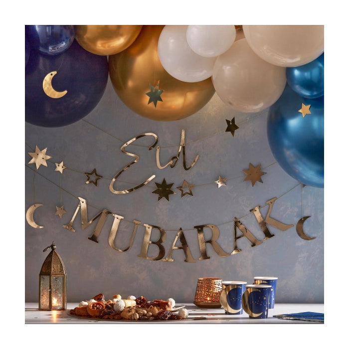 Eid Mubarak letterslinger met maan en sterren 3 x 150cm