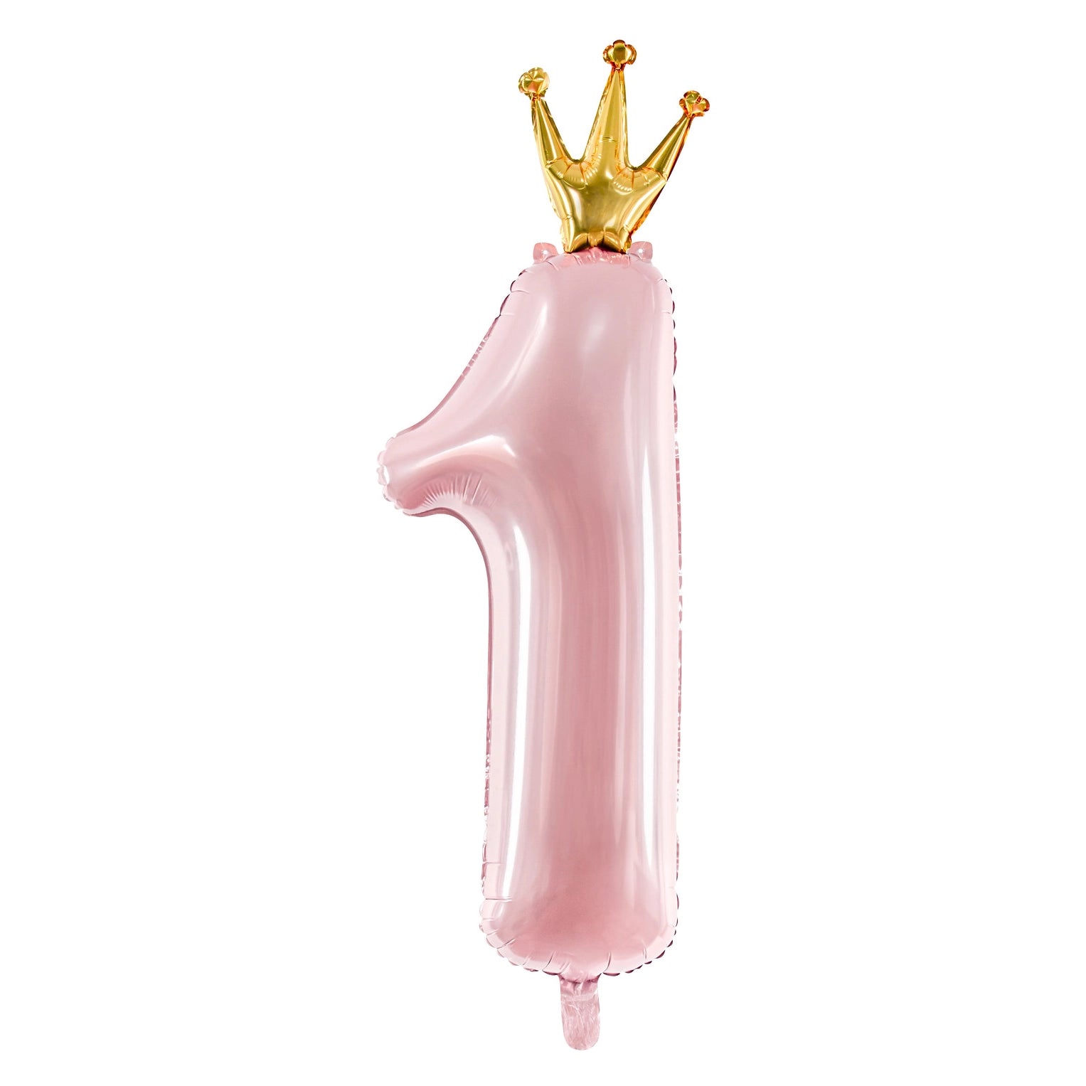 Folieballon 1 jaar roze met kroontje 37x100cm