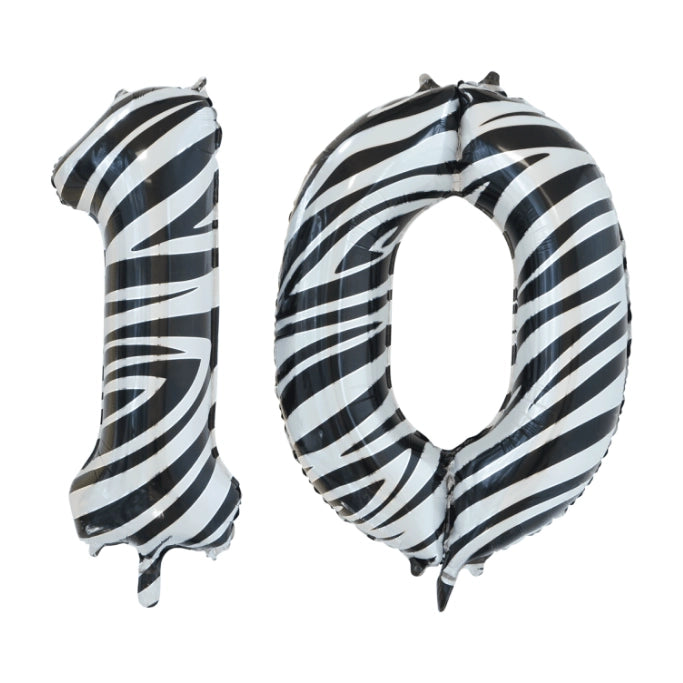 Folieballon 10 jaar zebra 86cm