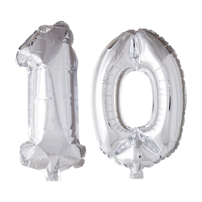 Folieballon 10 jaar Zilver 66cm