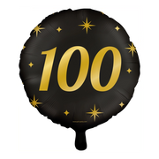 Folieballon 100  jaar - goud zwart - 45cm