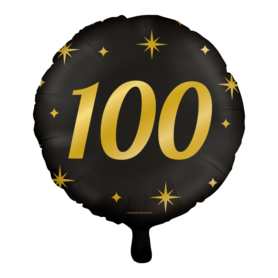Folieballon 100  jaar - goud zwart - 45cm