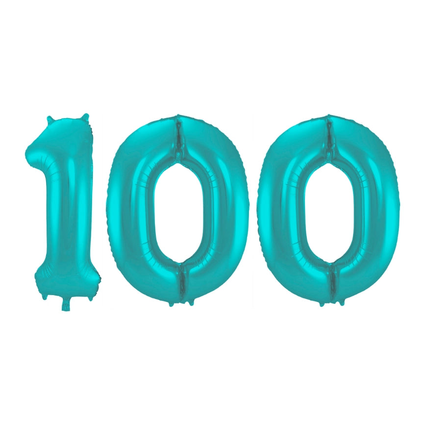 Folieballon 100 jaar metallic pastel aqua mat 86cm