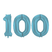 Folieballon 100 jaar metallic pastel blauw mat 86cm