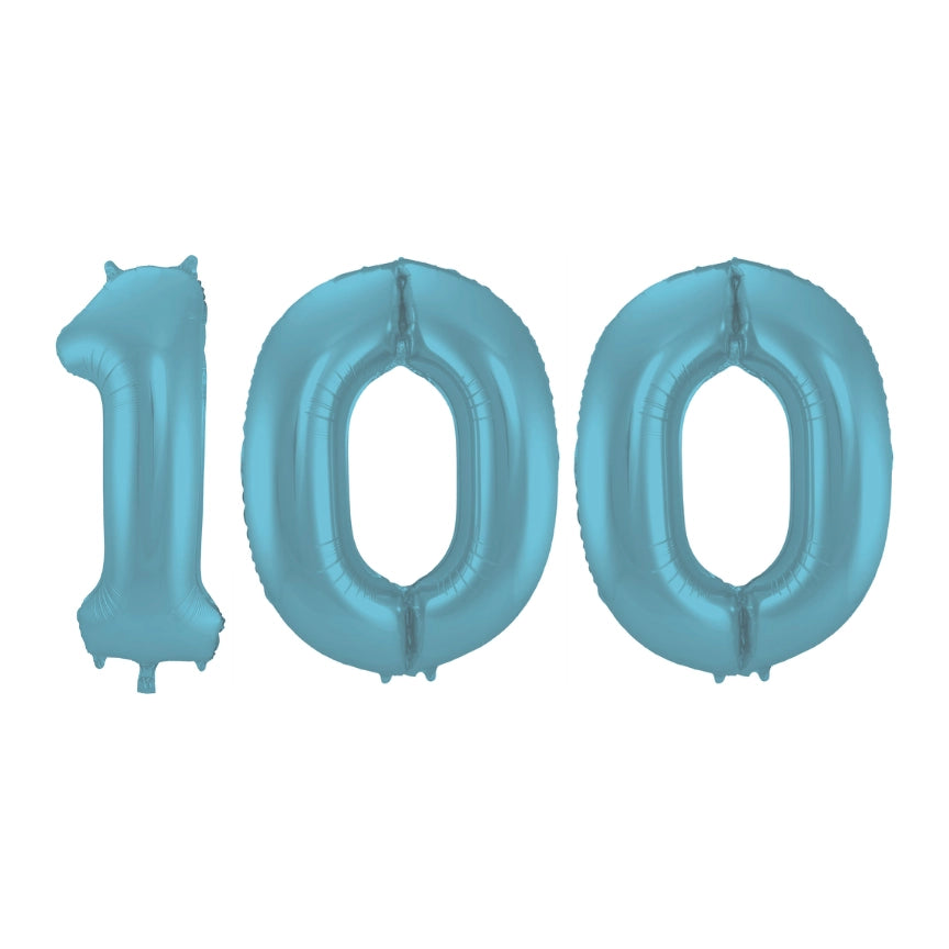 Folieballon 100 jaar metallic pastel blauw mat 86cm