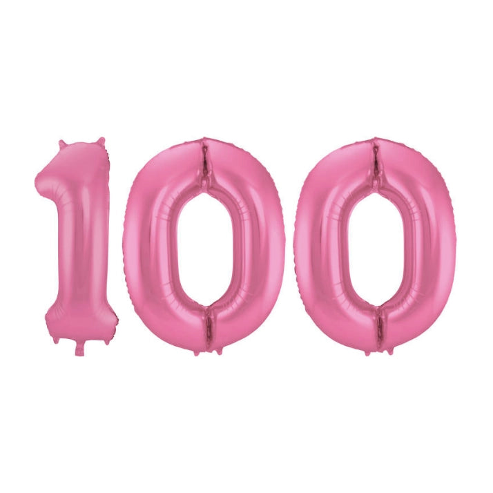 Folieballon 100 jaar metallic roze mat 86cm
