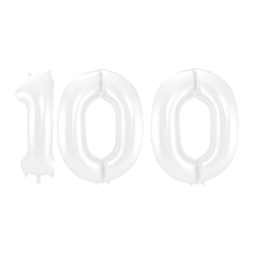 Folieballon 100 jaar metallic wit 86cm