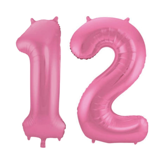 Folieballon 12 jaar metallic roze mat 86cm