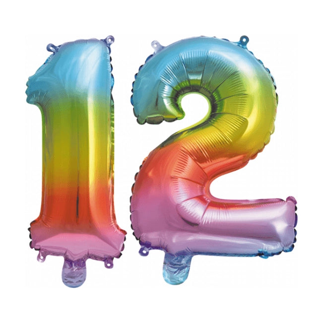 Folieballon 12 jaar Regenboog 86cm
