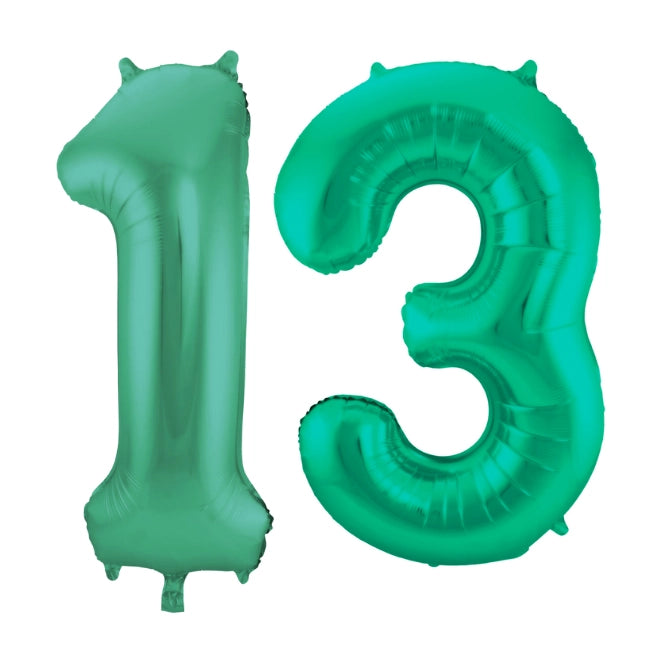Folieballon 13 jaar metallic groen 86cm
