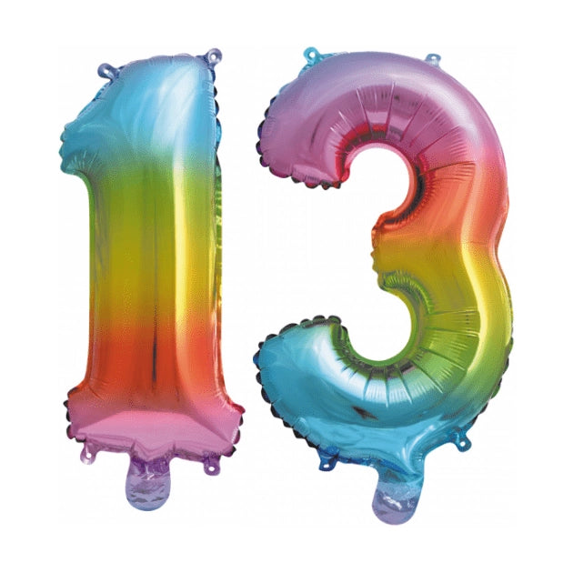 Folieballon 13 jaar Regenboog 86cm