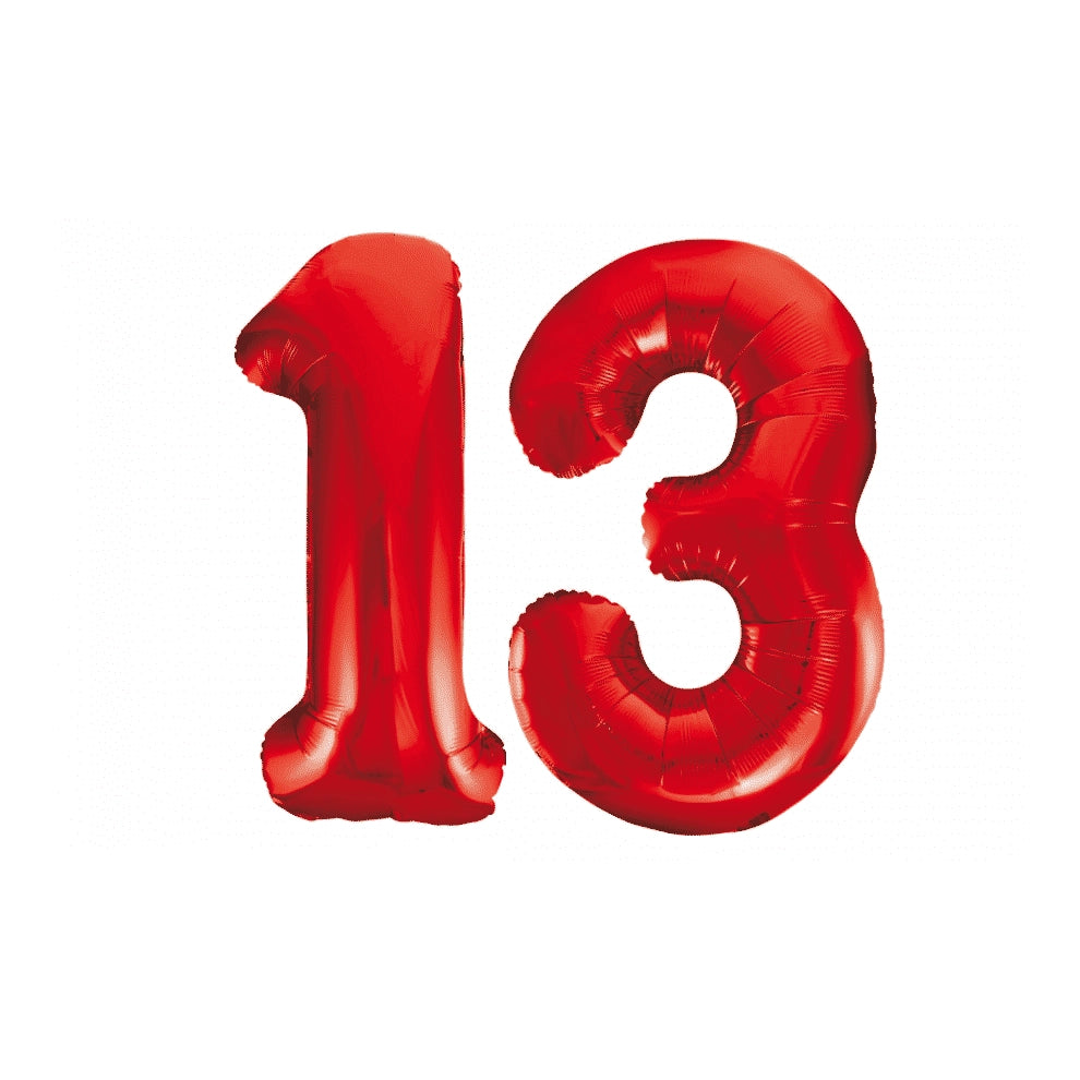 Folieballon 13 jaar rood 86cm