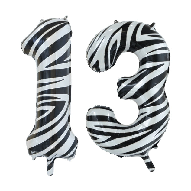 Folieballon 13 jaar zebra 86cm